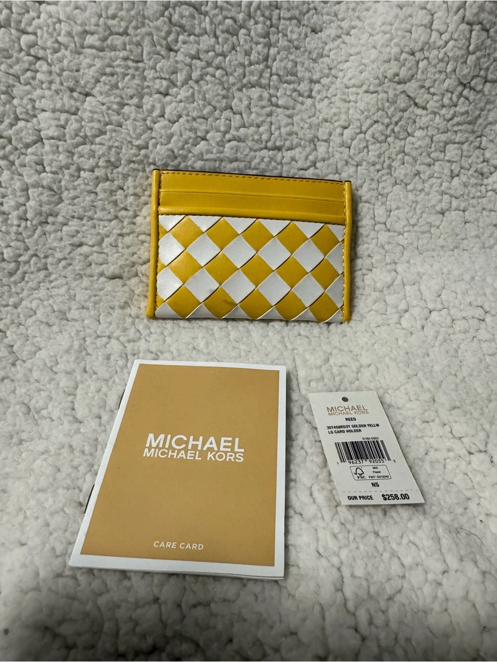 Michael Kors Yellow & White Checkerboard MK Logo Card Case